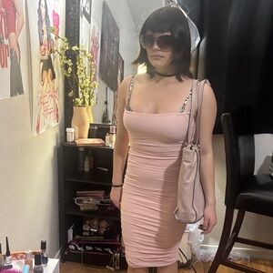 Classic Blush Pink Midi Dress with Slim Fit